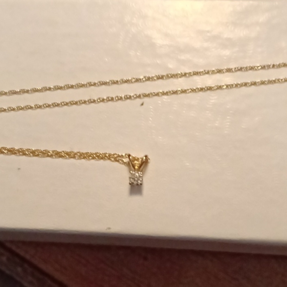 Holiday Discount Special. Elegant Gold Necklace with Diamond Accent